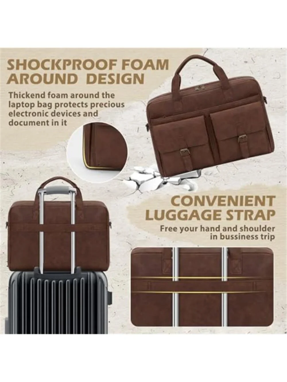 Men's Messenger Bag 16 Inch Leather Laptop Bag Briefcase Vintage